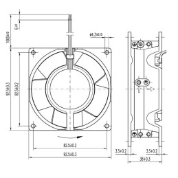 Ventilatore assiale EBM 3856R con struttura in alluminio pressofuso.